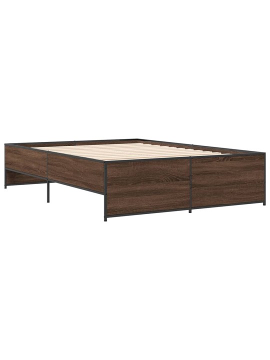 Rám postele hnědý dub 135 x 190 cm kompozitní dřevo a kov