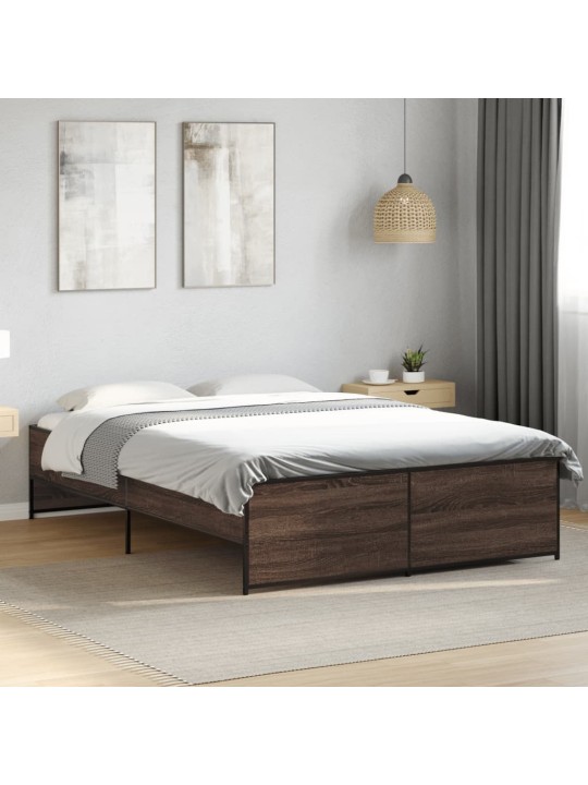 Rám postele hnědý dub 135 x 190 cm kompozitní dřevo a kov