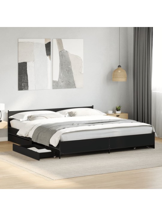 Rám postele se zásuvkami černý 200 x 200 cm kompozitní dřevo