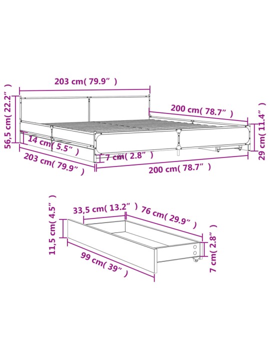 Rám postele se zásuvkami šedý sonoma 200 x 200 cm kompozit