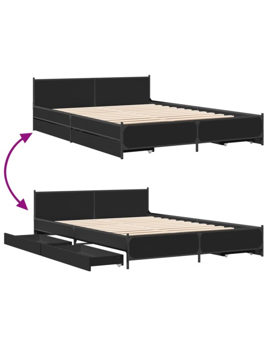 Rám postele se zásuvkami černý 150 x 200 cm kompozitní dřevo