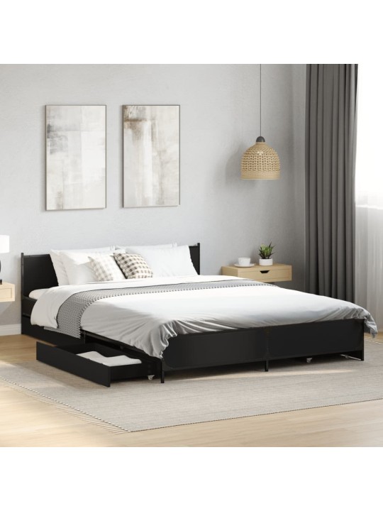 Rám postele se zásuvkami černý 150 x 200 cm kompozitní dřevo