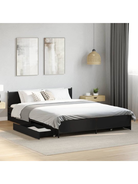 Rám postele se zásuvkami černý 140 x 200 cm kompozitní dřevo