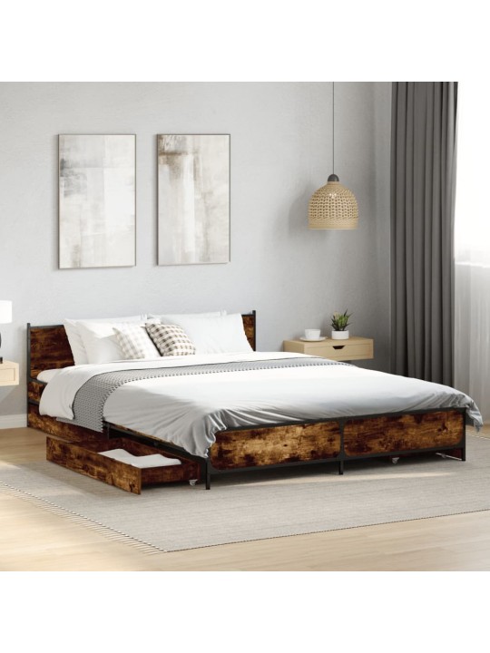 Rám postele se zásuvkami kouřový dub 120 x 200 cm kompozit