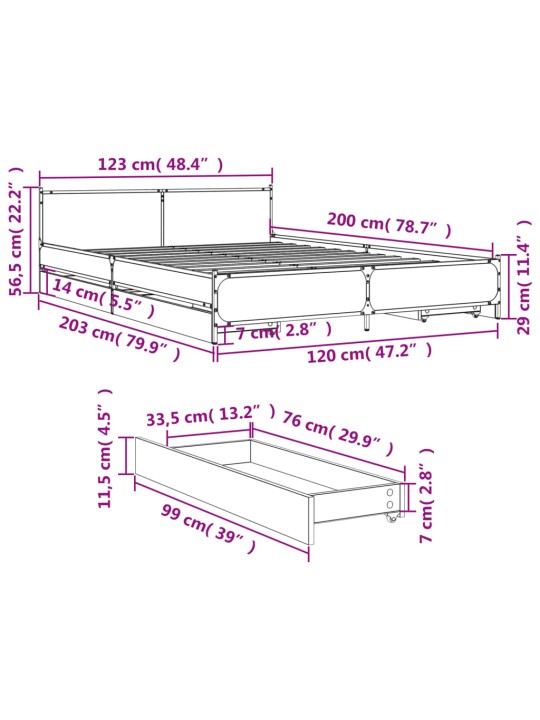 Rám postele se zásuvkami hnědý dub 120x200 cm kompozitní dřevo