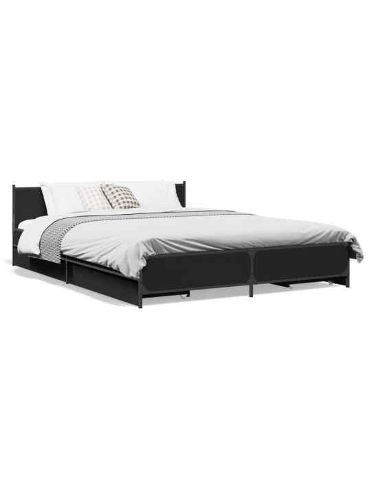 Rám postele se zásuvkami černý 135 x 190 cm kompozitní dřevo