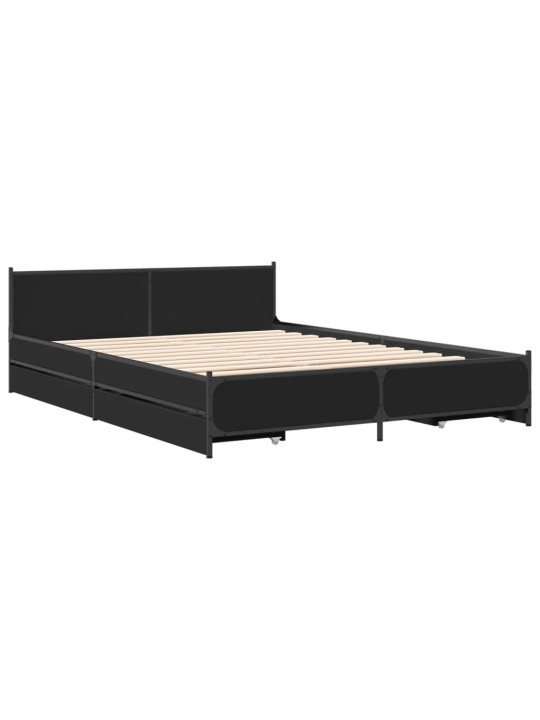 Rám postele se zásuvkami černý 135 x 190 cm kompozitní dřevo