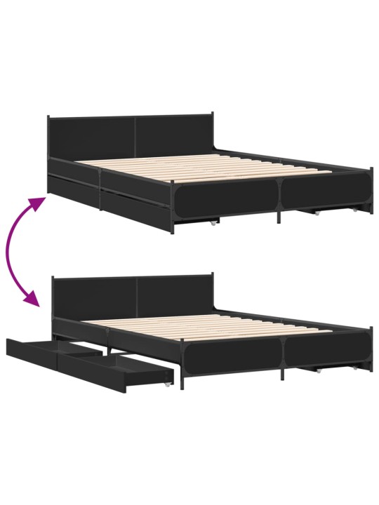 Rám postele se zásuvkami černý 135 x 190 cm kompozitní dřevo