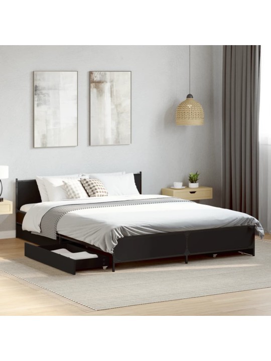 Rám postele se zásuvkami černý 135 x 190 cm kompozitní dřevo
