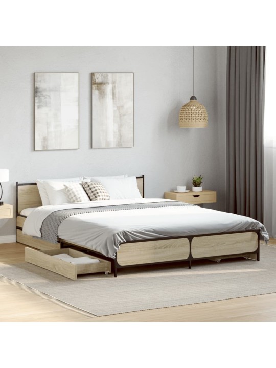Rám postele se zásuvkami dub sonoma 135x190 cm kompozitní dřevo