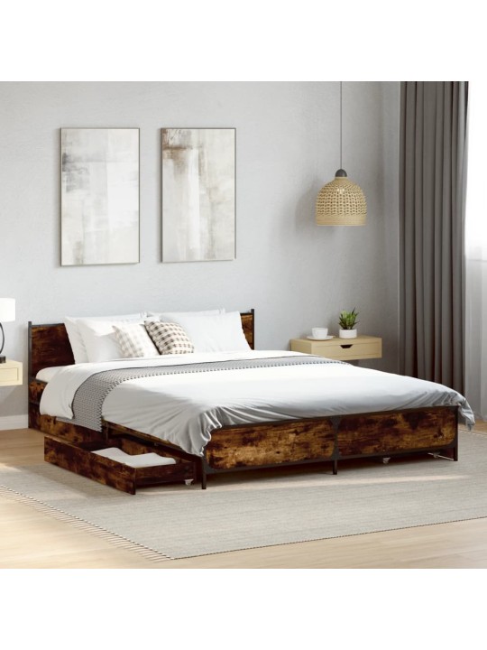 Rám postele se zásuvkami kouřový dub 135 x 190 cm kompozit