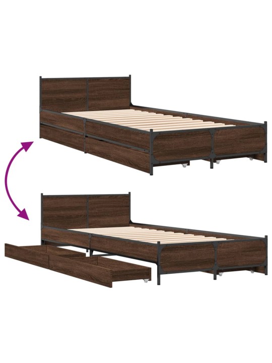 Rám postele se zásuvkami hnědý dub 100x200 cm kompozitní dřevo