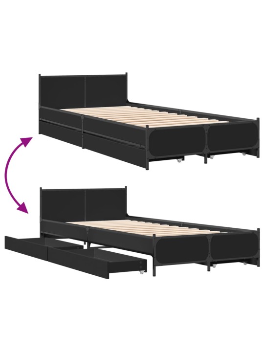 Rám postele se zásuvkami černý 90 x 200 cm kompozitní dřevo