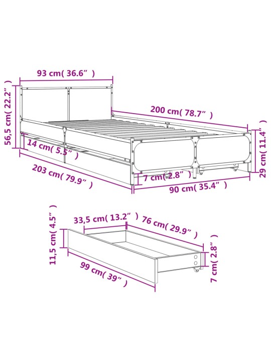 Rám postele se zásuvkami dub sonoma 90x200 cm kompozitní dřevo