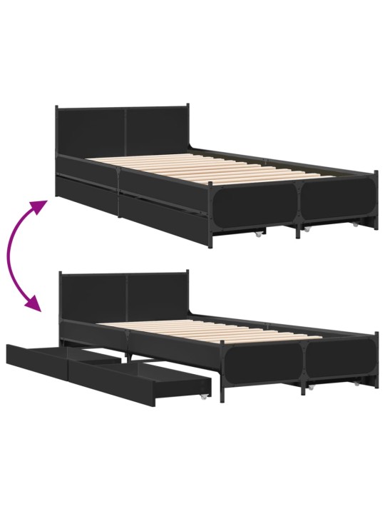 Rám postele se zásuvkami černý 75 x 190 cm kompozitní dřevo