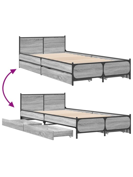 Rám postele se zásuvkami šedý sonoma 75x190 cm kompozitní dřevo