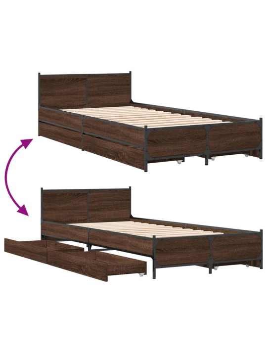Rám postele se zásuvkami hnědý dub 75 x 190 cm kompozitní dřevo
