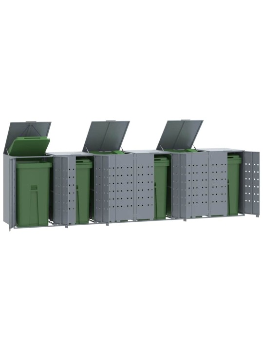 Box na 6 popelnic šedý 414 x 79 x 117 cm ocel