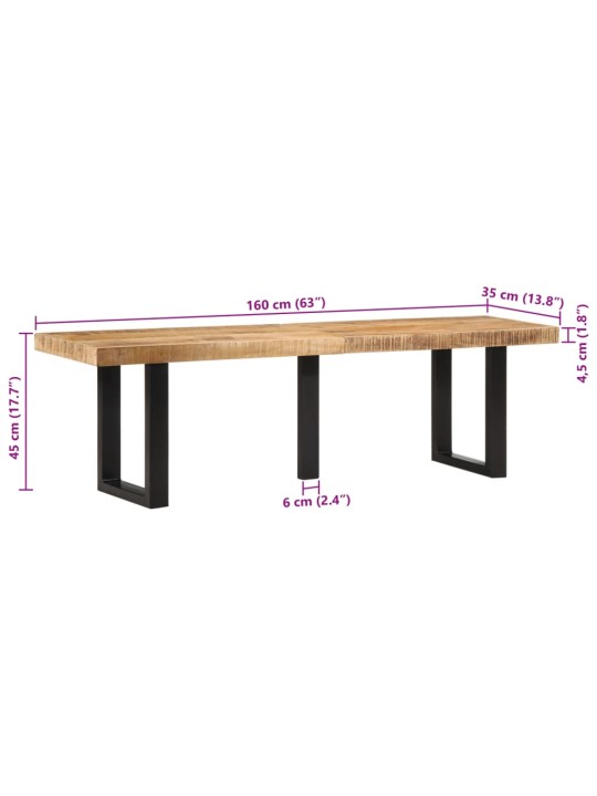 Lavice 160 cm masivní hrubé mangovníkové dřevo a ocel
