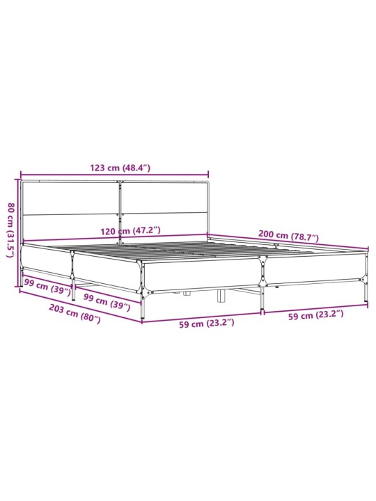 Rám postele kouřový dub 120 x 200 cm kompozitní dřevo a kov
