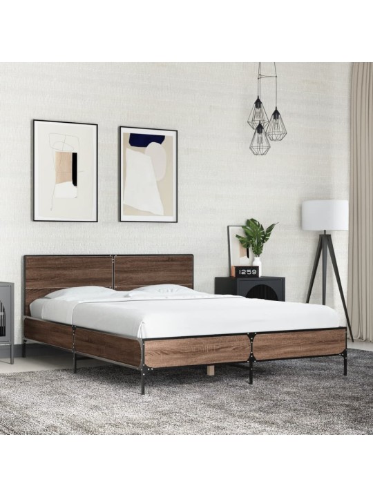 Rám postele hnědý dub 120 x 200 cm kompozitní dřevo a kov