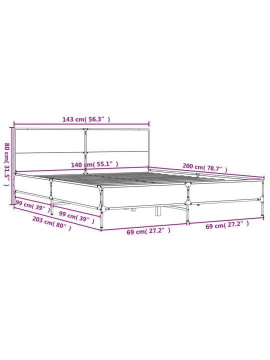 Rám postele černý 140 x 200 cm kompozitní dřevo a kov