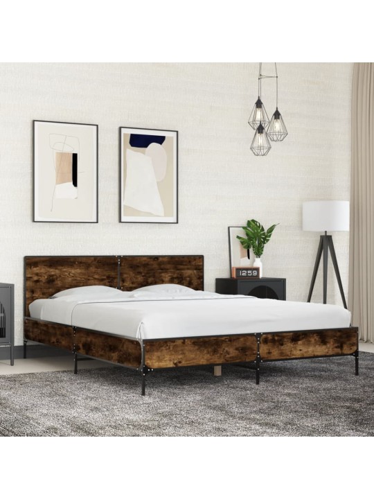 Rám postele kouřový dub 150 x 200 cm kompozitní dřevo a kov
