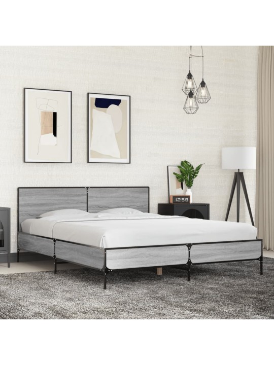 Rám postele šedý sonoma 150 x 200 cm kompozitní dřevo a kov