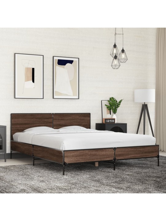Rám postele hnědý dub 150 x 200 cm kompozitní dřevo a kov