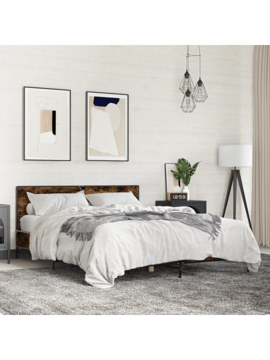 Rám postele kouřový dub 160 x 200 cm kompozitní dřevo a kov