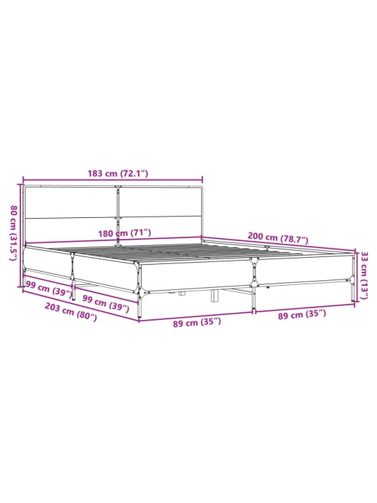 Rám postele černý 180 x 200 cm kompozitní dřevo a kov