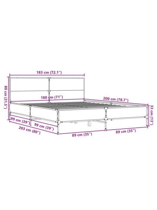 Rám postele kouřový dub 180 x 200 cm kompozitní dřevo a kov
