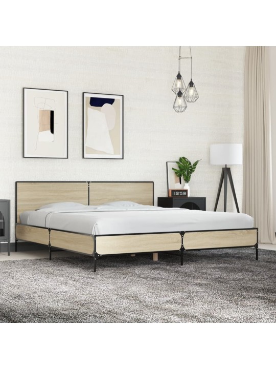 Rám postele dub sonoma 200 x 200 cm kompozitní dřevo a kov