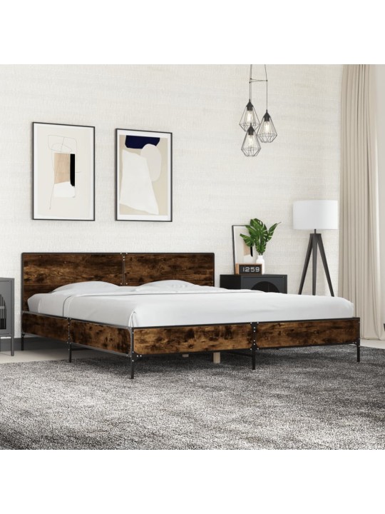 Rám postele kouřový dub 200 x 200 cm kompozitní dřevo a kov