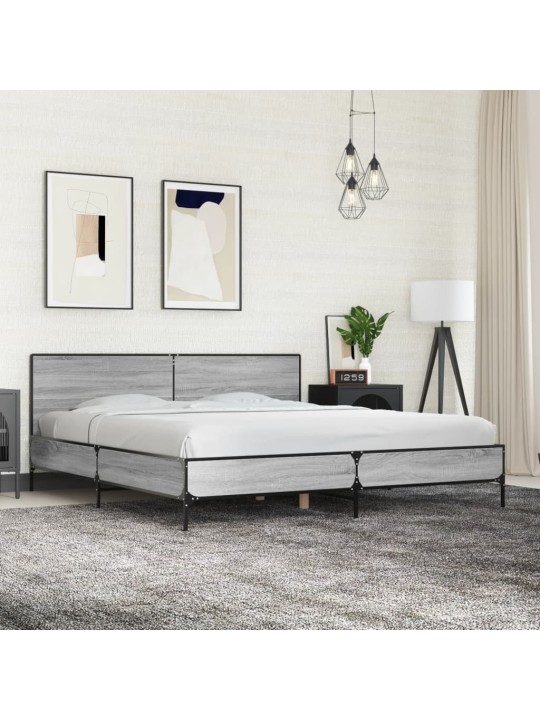 Rám postele šedý sonoma 200 x 200 cm kompozitní dřevo a kov