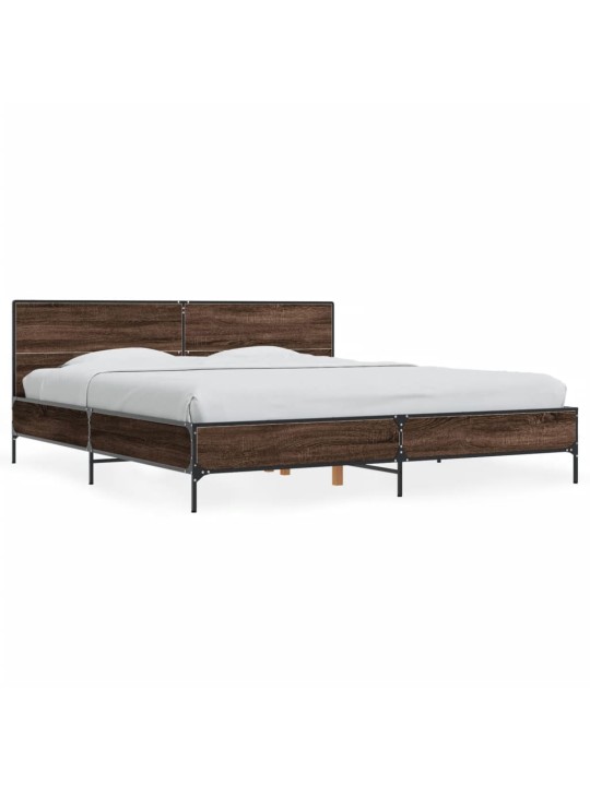 Rám postele hnědý dub 200 x 200 cm kompozitní dřevo a kov