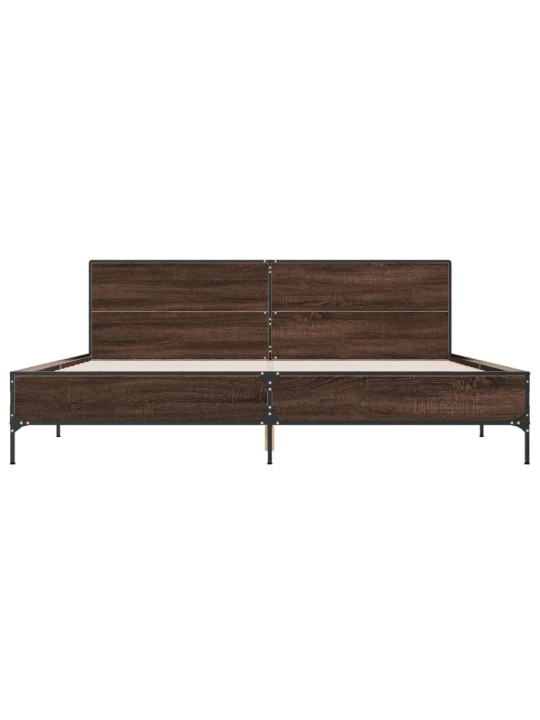 Rám postele hnědý dub 200 x 200 cm kompozitní dřevo a kov