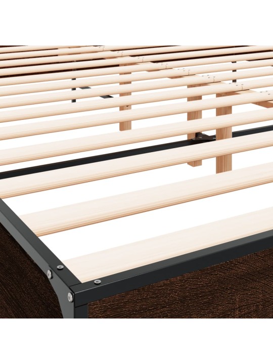Rám postele hnědý dub 200 x 200 cm kompozitní dřevo a kov