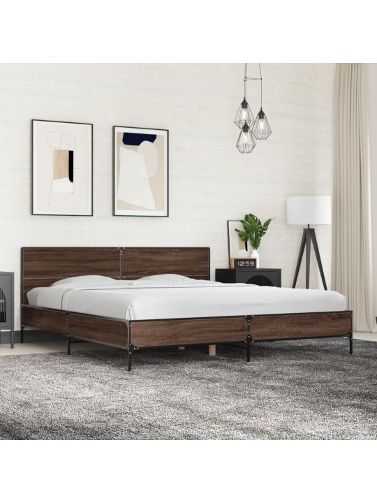 Rám postele hnědý dub 200 x 200 cm kompozitní dřevo a kov
