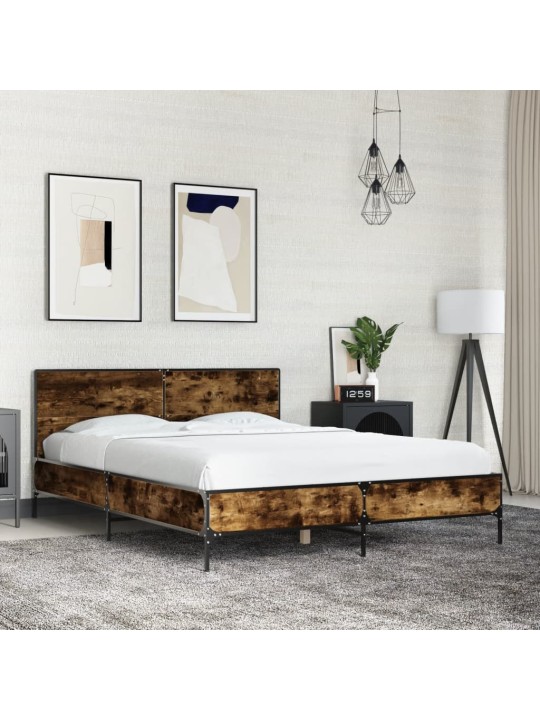 Rám postele kouřový dub 135 x 190 cm kompozitní dřevo a kov