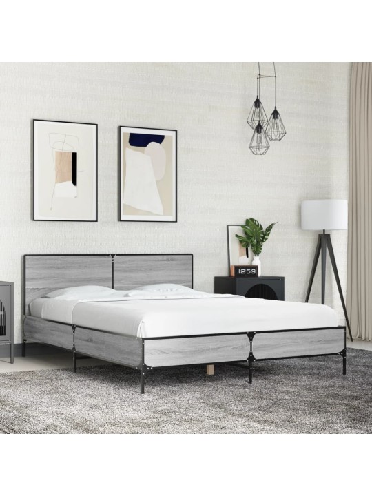 Rám postele šedý sonoma 135 x 190 cm kompozitní dřevo a kov