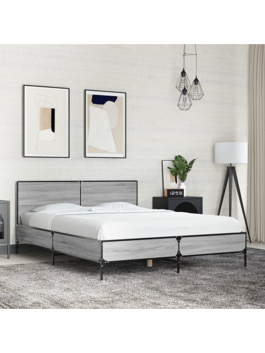 Rám postele šedý sonoma 140 x 190 cm kompozitní dřevo a kov