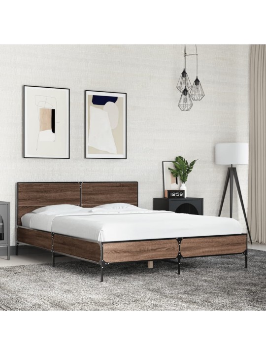 Rám postele hnědý dub 140 x 190 cm kompozitní dřevo a kov