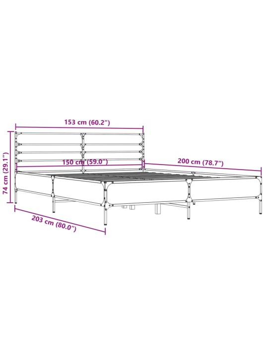 Rám postele kouřový dub 150 x 200 cm kompozitní dřevo a kov