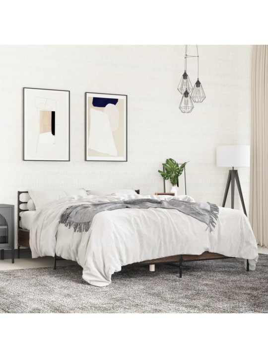 Rám postele hnědý dub 150 x 200 cm kompozitní dřevo a kov
