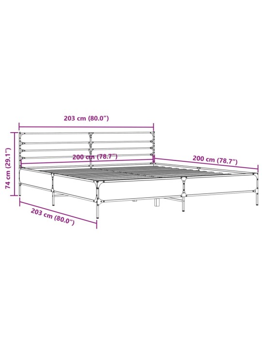 Rám postele šedý sonoma 200 x 200 cm kompozitní dřevo a kov
