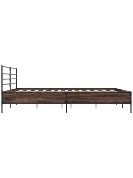 Rám postele hnědý dub 200 x 200 cm kompozitní dřevo a kov
