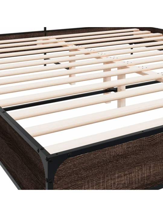 Rám postele hnědý dub 200 x 200 cm kompozitní dřevo a kov