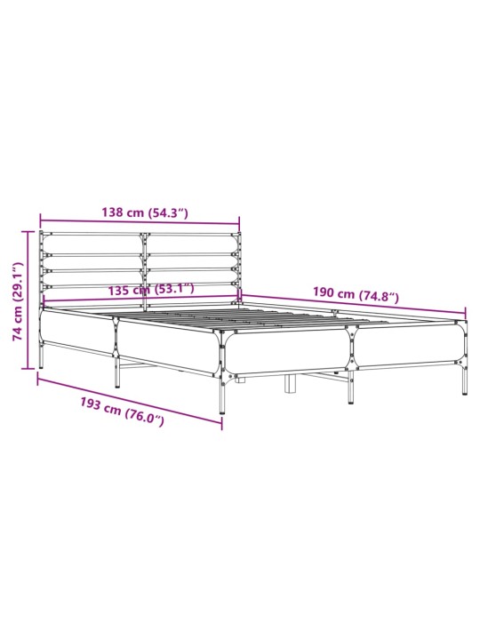 Rám postele kouřový dub 135 x 190 cm kompozitní dřevo a kov