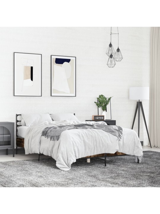 Rám postele kouřový dub 135 x 190 cm kompozitní dřevo a kov